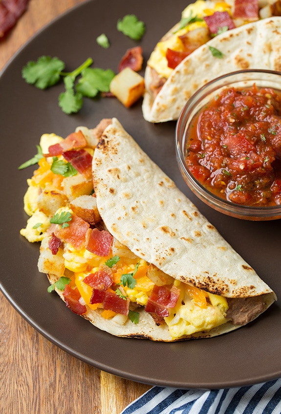 Delicious Breakfast Tacos: Eggs, Bacon, Potatoes & Fire Roasted Salsa